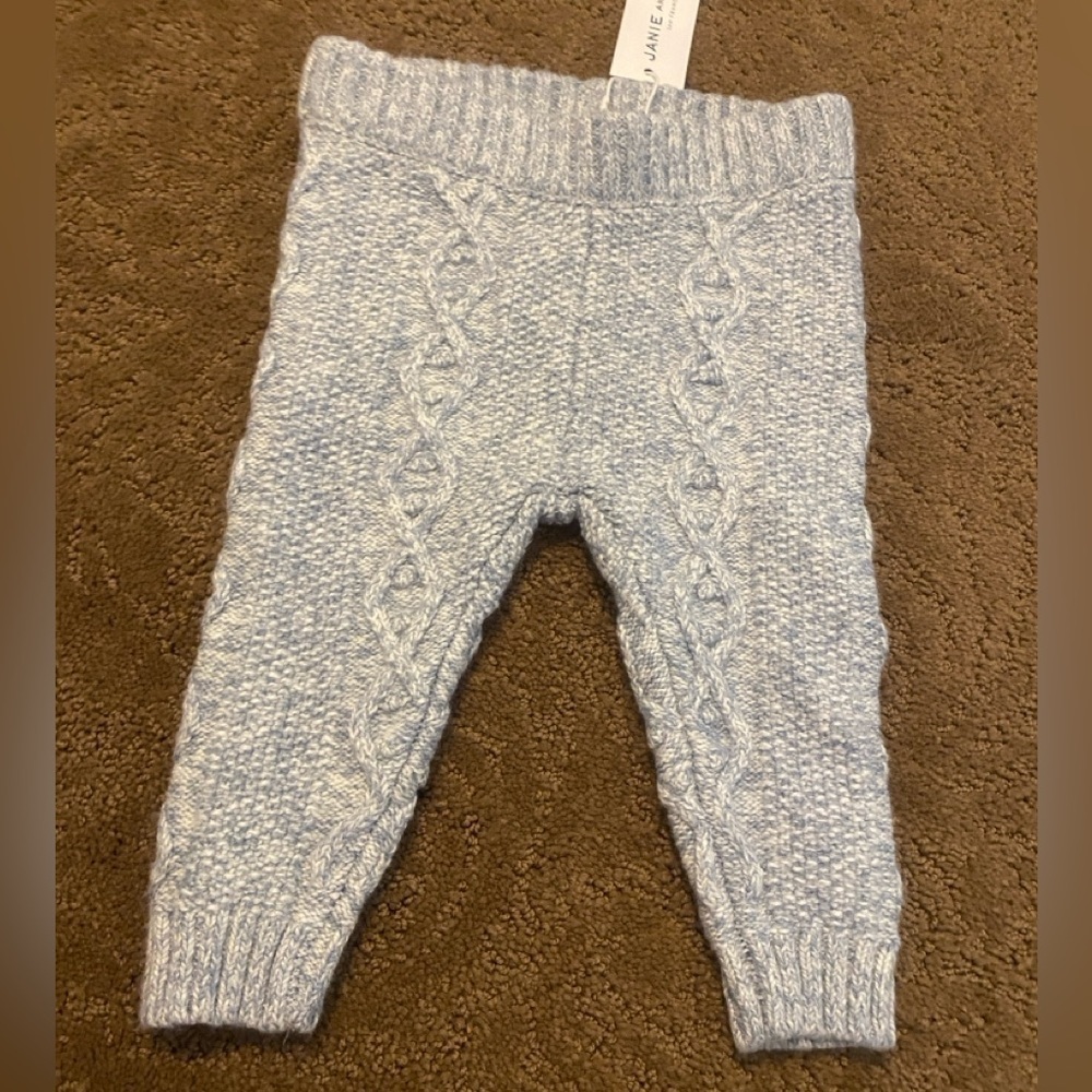 Janie & Jack gray cable knit unisex winter leggings new size 3-6 months - Picture 2 of 10